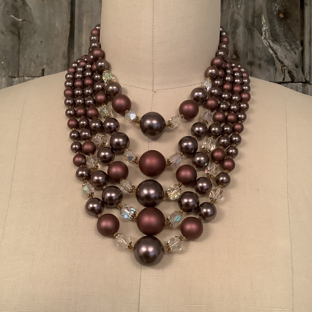 Vintage “Plumb” Beaded 4 Strand Necklace